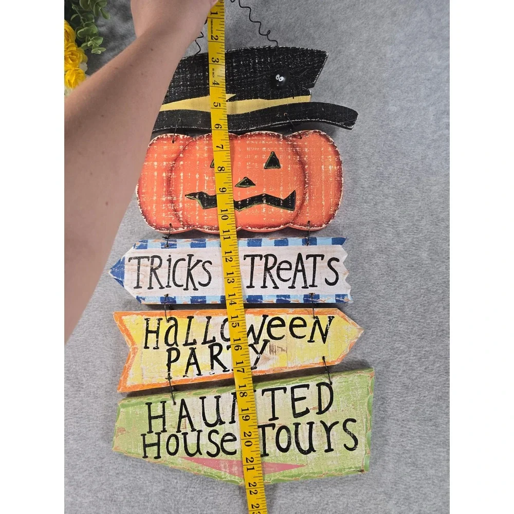 Vintage Y2K Halloween Wall Sign Large Rustic Pumpkin Decor Cottagecore Chic